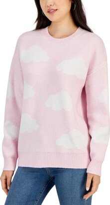 Juniors' Cloud-Print Long-Sleeve Sweater