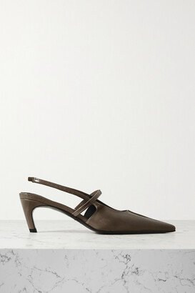 Net Sustain The Sharp Crinkled Patent-leather Slingback Pumps - Brown