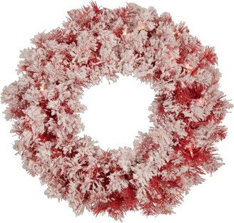 Northlight Pre-Lit Flocked Red Artificial Christmas Wreath, 24-Inch, Clear Lights