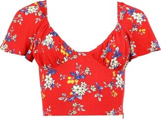 Blonde Gone Rogue Flower Power Bodice Crop Top In Red Flower Print