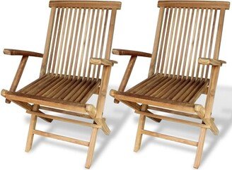 Folding Patio Chairs 2 pcs Solid Teak Wood - Brown - 21.7 x 23.6 x 35