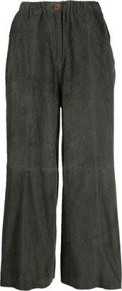 Panelled Straight-Leg Suede Trousers