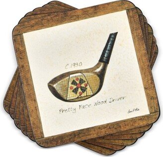 A History of Golf Coasters, Set of 6, Cork Backed Board, Heat and Stain Resistant, Drinks Coaster for Tabletop Protection