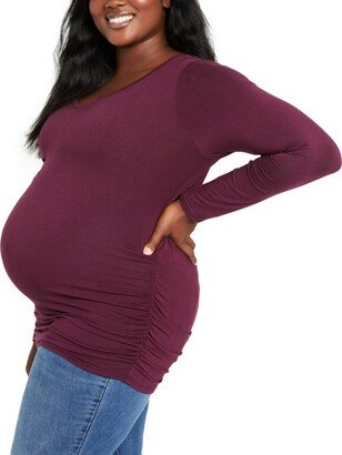 Plus Size Long-Sleeve Side-Ruched Maternity Tee