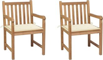 Patio Chairs 2 pcs with Cream Cushions Solid Teak Wood-AA