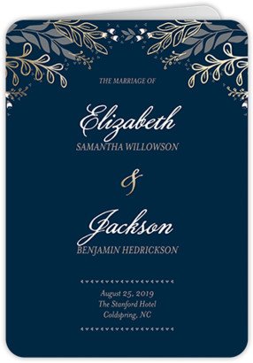 Wedding Program Cards: Affectionate Floral Wedding Program, Blue, 5X7, Matte, Folded Smooth Cardstock, Rounded