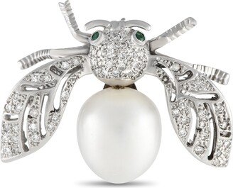 Non Branded LB Exclusive 18K White Gold 0.60ct Diamond and Pearl Insect Brooch