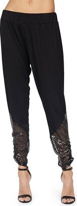 Westman Crop Shirring Pants w/ Contrast Sequins (Black) Women's Clothing