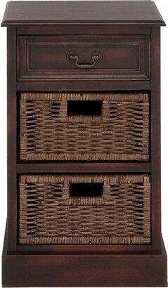 Portman Distressed Brown 3-drawer Storage Nightstand with Baskets