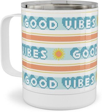 Travel Mugs: Good Vibes Vintage Typography Stainless Steel Mug, 10Oz, Orange