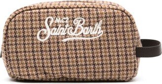 Logo-Embroidered Houndstooth Toiletry Bag