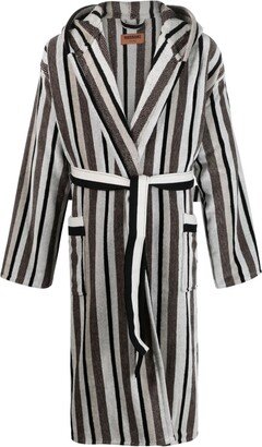 Striped Belted Hooded Bathrobe-AA