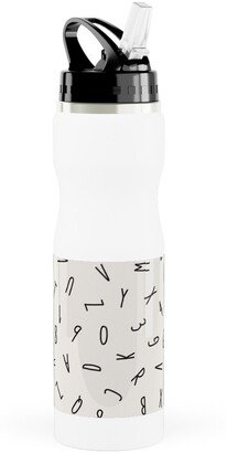 Photo Water Bottles: Little Alphabet - Ivory And Black Stainless Steel Water Bottle With Straw, 25Oz, With Straw, Beige