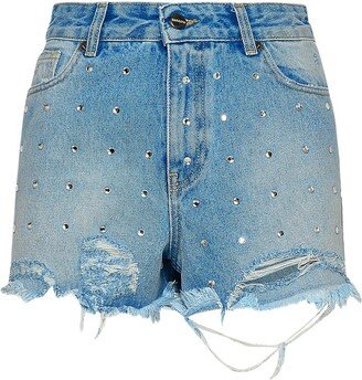 Distressed Embellished Denim Shorts