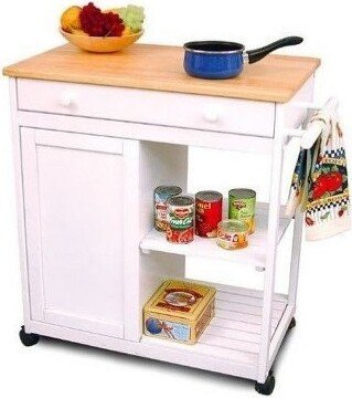 Wood Catskill Preston Hollow White Kitchen Cart with Butcher Block in White