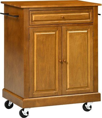 HOMCOM Modern Kitchen Island on Wheels, Rolling Kitchen Cart with Drawer, Storage Cabinet, and 2 Towel Racks for Dining Room, Brown