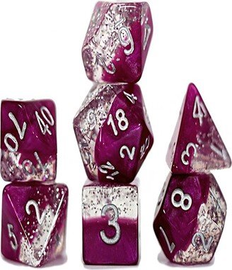 Gatekeeper Games, Halfsies Dice Glitter Edition Wine 7 Piece Rpg Dice Set, Roleplaying, Comes in Plastic Dice Keeper, Wine Fine Silver Glitter, 2 Tone