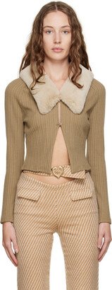 Sultry Virgin Beige Faux-Fur Collar Cardigan