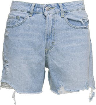 Icon Denim 'sam' Light Blue Shorts With Raw Edge In Cotton Denim Woman