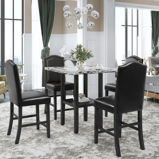 CTEX 5 Piece Dining Set with Matching Chairs and Bottom Shelf for Dining Room, Black Chair Gray Table for Small Places