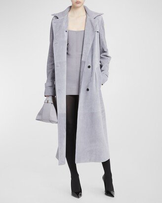 Suede Leather Belted Trench Coat-AA