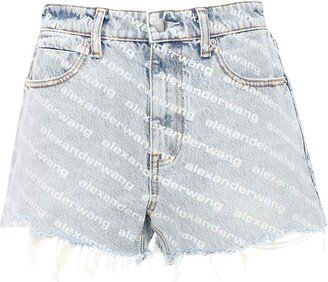 High waist flocked logo denim shorts