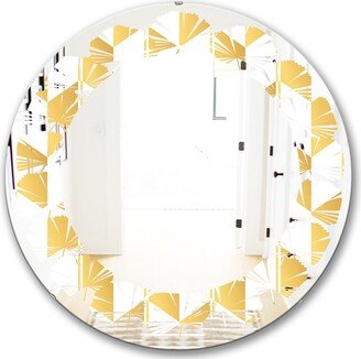 Designart 'Gold and White Geometric Pattern I' Printed Modern Round or Oval Wall Mirror - Leaves