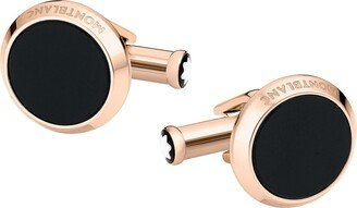 Onyx-Inlay Round Rose Golden Cufflinks