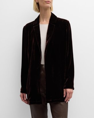 Notched-Lapel Open-Front Velvet Blazer