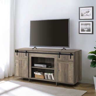 CDecor Chickanaw Grey Washed TV Stand with 2 Sliding Barn Doors