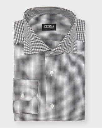Men's Check-Print Cotton Dress Shirt-AA