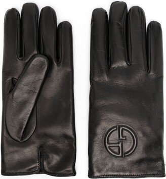 Logo-Debossed Leather Gloves-AC