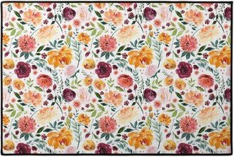 Door Mats: Orange Burgandy Floral Door Mat, Multicolor