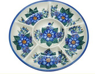 Round Dish, Divided, Hand-Painted Ceramic Plate, Polish Stoneware Boleslawiec, Wedding Gift, Vintage Platter Rustic Bunzlau Pottery