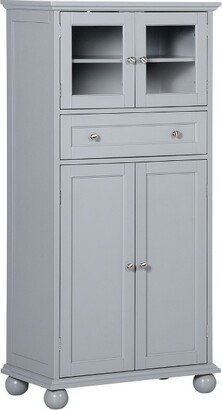 HOMCOM 52 Traditional Kitchen Pantry, Floor Storage Cabinet, Small Cupboard Organizer with Adjustable Shelves and 4-Doors for Living Room, gray