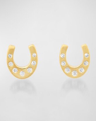 18K Yellow Gold Mini Horseshoe Stud Earrings with Diamond Accents