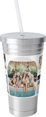 Travel Mugs: Arch Detail Stainless Tumbler With Straw, 18Oz, White