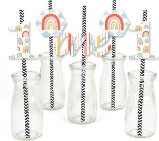 Big Dot Of Happiness 1st Birthday Hello Rainbow Boho Striped Decorative Straws - Set of 24
