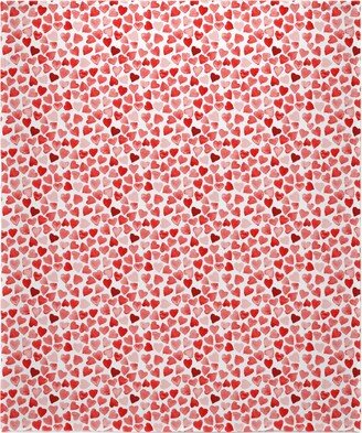 Fleece Photo Blankets: Red Hearts Watercolor - Red Blanket, Plush Fleece, 50X60, Red