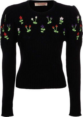 Oma Floral Embroidery Crewneck Sweater-AA