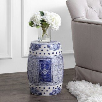 Acanthus 17.8 Chinoiserie Ceramic Drum Garden Stool, Blue/White - JONATHAN Y