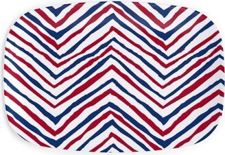 Serving Platters: Patriots Chevron Zig Zag - Navy, Red Serving Platter, Multicolor