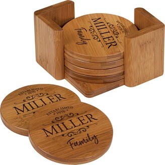 Bamboo Coasters | Monogram Personalized Coaster Set Handmade Round For Men Modern-AB