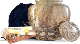 Marble Brown Cremation Urn For Adult Human Ashes With Velvet Bag