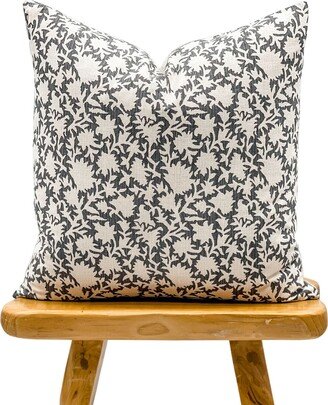 Designer Floral Pillow Cover in Charcoal Grey, Accent Cover, Boho Pillow, Decorative Throw For Fall, Farmhouse