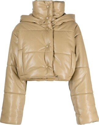 Hooded Cropped Puffer Jacket-AA