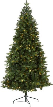 Grand Teton Spruce Flat Back Artificial Christmas Tree with Lights and Bendable Branches, 84