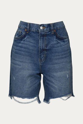 Boyfriend High-Waisted Distressed Denim Short In Blue