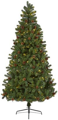 Rocky Mountain Spruce Artificial Christmas Tree with Pinecones and 400 Clear Led Lights