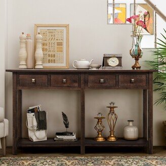 Simplie Fun Rustic Brushed Texture Entryway Table Console Table with Drawer and Bottom Shelf for Living Room(Espresso)